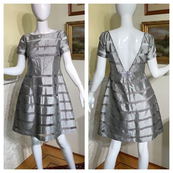 Muse Grey Organza Low Back Party Dress - Picture 1 of 15